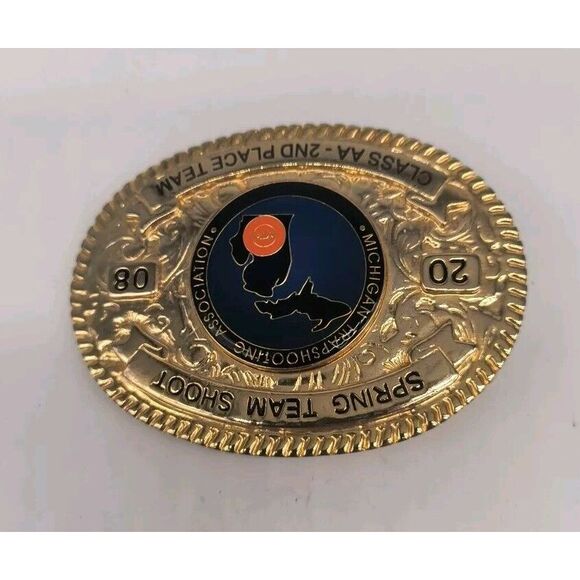 Custom Spring Team Shoot 2008 Class AA 2nd Place Team Gold Belt Buckle - Picture 3 of 8